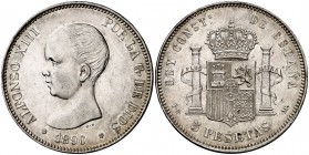 1890*1890. Alfonso XIII. PGM. 5 pesetas. (Cal. 16). 24,94 g. Leves golpecitos. MBC+/EBC-.