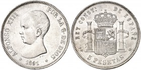 1891*1891. Alfonso XIII. PGM. 5 pesetas. (Cal. 17). 24,75 g. Golpecitos. MBC/MBC+.