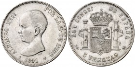 1891*-891. Alfonso XIII. PGM. 5 pesetas. (Cal. 17). 24,79 g. MBC/MBC+.
