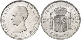 1891*1891. Alfonso XIII. PGM. 5 pesetas. (Cal. 17). 24,93 g. Golpecitos. MBC+.