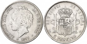 1893*18--. Alfonso XIII. PGL. 5 pesetas. (Cal. 21). 24,54 g. BC.