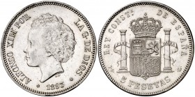1893*1893. Alfonso XIII. PGL. 5 pesetas. (Cal. 21). 24,99 g. Limpiada. MBC+.