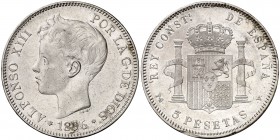 1896*1896. Alfonso XIII. PGV. 5 pesetas. (Cal. 25). 24,91 g. Golpecito. MBC.
