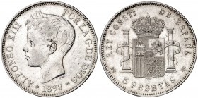 1897*1897. Alfonso XIII. SGV. 5 pesetas. (Cal. 26). 24,96 g. MBC.