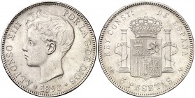 1898*1898. Alfonso XIII. SGV. 5 pesetas. (Cal. 27). 25,08 g. Limpiada. MBC+.