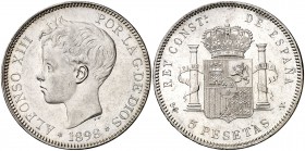 1898*1898. Alfonso XIII. SGV. 5 pesetas. (Cal. 27). 24,88 g. EBC-.