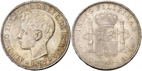 1897. Alfonso XIII. Manila. SGV. 1 peso. (Cal. 81). 24,96 g. EBC.