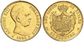 1890*1890. Alfonso XIII. MPM. 20 pesetas. (Cal. 5). 6,45 g. Rayitas y golpecitos. (MBC+).