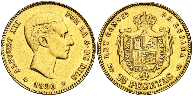 1880*1880. Alfonso XII. MSM. 25 pesetas. (Cal. 10). 7,96 g. Sirvio como joya. (M...
