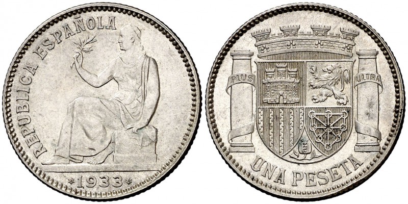 1933*34. II República. 1 peseta. (Cal. 1). 5,06 g. Bella. Parte de brillo origin...