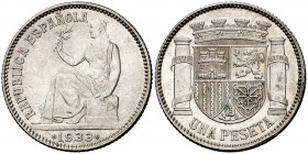 1933*34. II República. 1 peseta. (Cal. 1). 5,06 g. Bella. Parte de brillo original. Ex Áureo 16/12/2004, nº 1523. S/C.