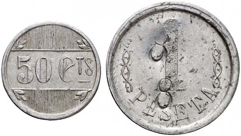 L'Ametlla del Vallès. 50 céntimos y 1 peseta. (Cal. 1, como serie completa). Lot...