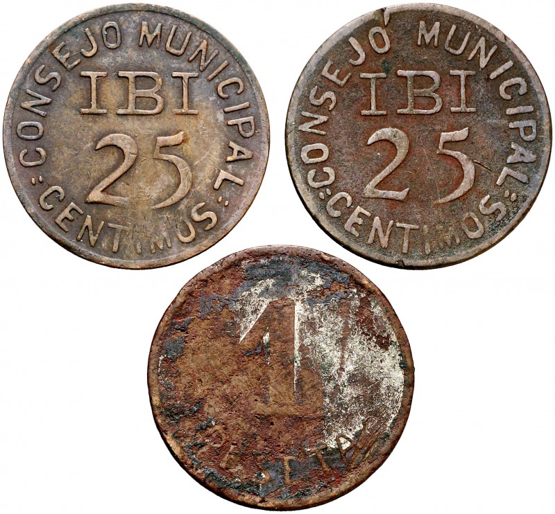 Ibi (Alicante). 25 céntimos (dos) y 1 peseta. (Cal. 8, como serie completa). Lot...