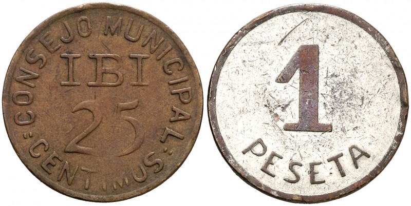 Ibi (Alicante). 25 céntimos y 1 peseta. (Cal. 8, como serie completa). Lote de 2...