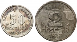 Asturias y León. 50 céntimos y 2 pesetas. (Cal. 4, como serie completa). MBC-/MBC.