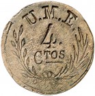 Barcelona. U.M.E. Unión Mercantil Económica. 2 y 4 céntimos. (AL. 961 y 963). Lote de 2 monedas. Muy raras. MBC.