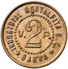 Barcelona. Industrial Montalfita E.C. (Empresa Colectivizada). 1 y 2 pesetas. (AL. 1295 y 1296). Dos monedas, serie completa. Escasa. MBC+/EBC-.