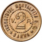 Barcelona. Industrial Montalfita E.C. (Empresa Colectivizada). 1 y 2 pesetas. (AL. 1295 y 1296). Dos monedas, serie completa. Escasa. MBC+/EBC-.