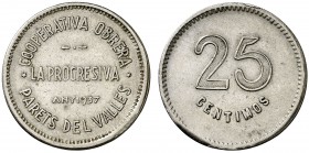 Parets del Vallès. Cooperativa Obrera "La Progresiva". 5, 10, 25 céntimos y 1 peseta. (T. 2058 a 2062) (AL. 42 a 45). Cuatro monedas, serie completa. ...