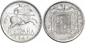 1941. Estado Español. 10 céntimos. (Cal. 129). 1,87 g. PLVS. Escasa. S/C.