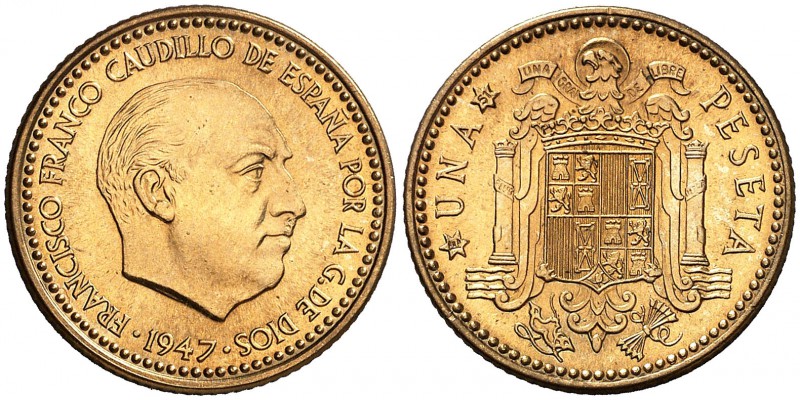 1947*E-51. Estado Español. 1 peseta. (Cal. 137, como serie completa). 3,39 g. Ra...