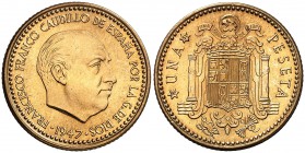 1947*E-51. Estado Español. 1 peseta. (Cal. 137, como serie completa). 3,39 g. Rara. S/C.