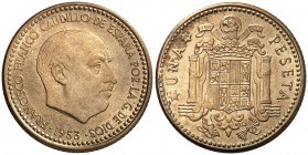 1953*1954. Estado Español. 1 peseta. (Cal. 84). 3,48 g. Ex Áureo 01/07/2004, nº 2744. Escasa. S/C-.