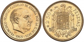 1953*1968. Estado Español. 2,50 pesetas. (Cal. 70). 7,14 g. Rara. (Proof).