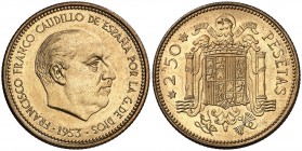 1953*1969. Estado Español. 2,50 pesetas. (Cal. 71). 7 g. Rara. (Proof).