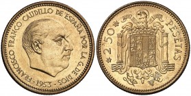 1953*1969. Estado Español. 2,50 pesetas. (Cal. 71). 7 g. Rara. (Proof).