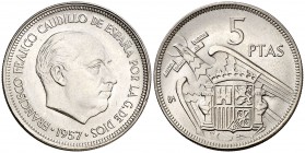 1957. Estado Español. BA (Barcelona). 5 pesetas. (Cal. 139, como serie completa). 5,76 g. I Exposición Iberoamericana de Numismática y Medallística. S...