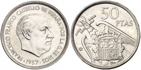 1957*68. Estado Español. 50 pesetas. (Cal. 21). 12,36 g. Rara. (Proof).