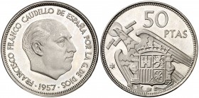 1957*73. Estado Español. 50 pesetas. (Cal. 26). 12,52 g. Ex Áureo 16/12/2004, nº 1547. Proof.