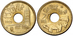1995. Juan Carlos I. 25 pesetas. (Cal. 100). 4,20 g. CASTILLA LEON. Rara. EBC.
