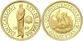 1989. Juan Carlos I. 40000 pesetas. (Hnos. Guerra 635). 13,5 g. V Centenario. 1ª serie. Mar tenebrosa. FDC.