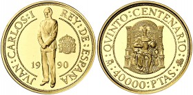 1990. Juan Carlos I. 40000 pesetas. (Hnos. Guerra 646). 13,5 g. V Centenario. 2ª serie. Felipe II. FDC.