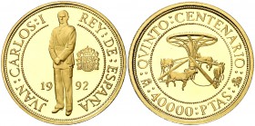 1992. Juan Carlos I. 40000 pesetas. (Hnos. Guerra 662). 13,5 g. V Centenario. 4ª serie. Molino ecuestre. FDC.