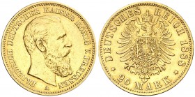 1888. Alemania. Prusia. Frederic III. A (Berlín). 20 marcos. (Fr. 3828). 7,92 g. AU. MBC/MBC+.