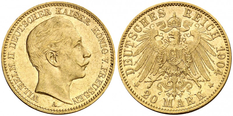 1904. Alemania. Prusia. Guillermo II. A (Berlín). 20 marcos. (Fr. 3831). 7,96 g....