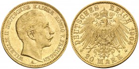 1904. Alemania. Prusia. Guillermo II. A (Berlín). 20 marcos. (Fr. 3831). 7,96 g. AU. EBC-.