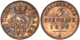 1858. Alemania. Schaumburg-Lippe Jorge Guillermo. A (Berlín). 3 pfennig. (Kr. 41). 4,45 g. CU. MBC+.