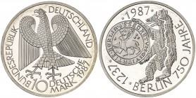 1987. Alemania. J (Hamburgo). 10 marcos. (Kr. 166). 15,56 g. AG. Proof.