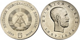 1969. Alemania Oriental. 5 marcos. (Kr. 23). 12,39 g. CU-NI. Escasa. S/C.