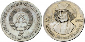 1981. Alemania Oriental. 5 marcos. (Kr. 79). 12,13 g. CU-NI. Escasa. S/C.