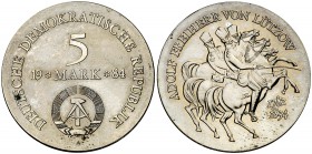 1984. Alemania Oriental. A (Berlín). 5 marcos. (Kr. 98). 12,43 g. CU-NI. Muy escasa. S/C-.