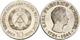 1966. Alemania Oriental. 10 marcos. (Kr. 15.1). 16,98 g. AG. Muy rara. EBC+.