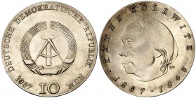 1967. Alemania Oriental. 10 marcos. (Kr. 17.1). 16,89 g. AG. Escasa. S/C-.