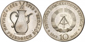1969. Alemania Oriental. 10 marcos. (Kr. 24). 16,80 g. AG. Escasa. S/C.