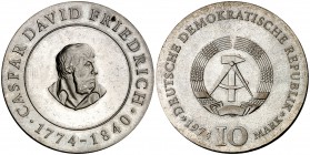 1974. Alemania Oriental. 10 marcos. (Kr. 52). 17 g. AG. Escasa. S/C.