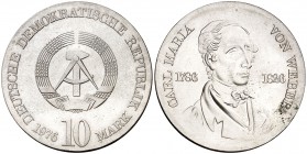 1976. Alemania Oriental. 10 marcos. (Kr. 62). 16,91 g. AG. Escasa. S/C.
